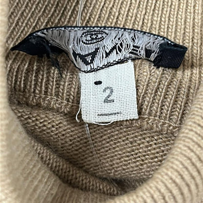 Chanel Long Sleeve Sweater 2 M Light Brown Black Ivory Clover Button Cashmere
