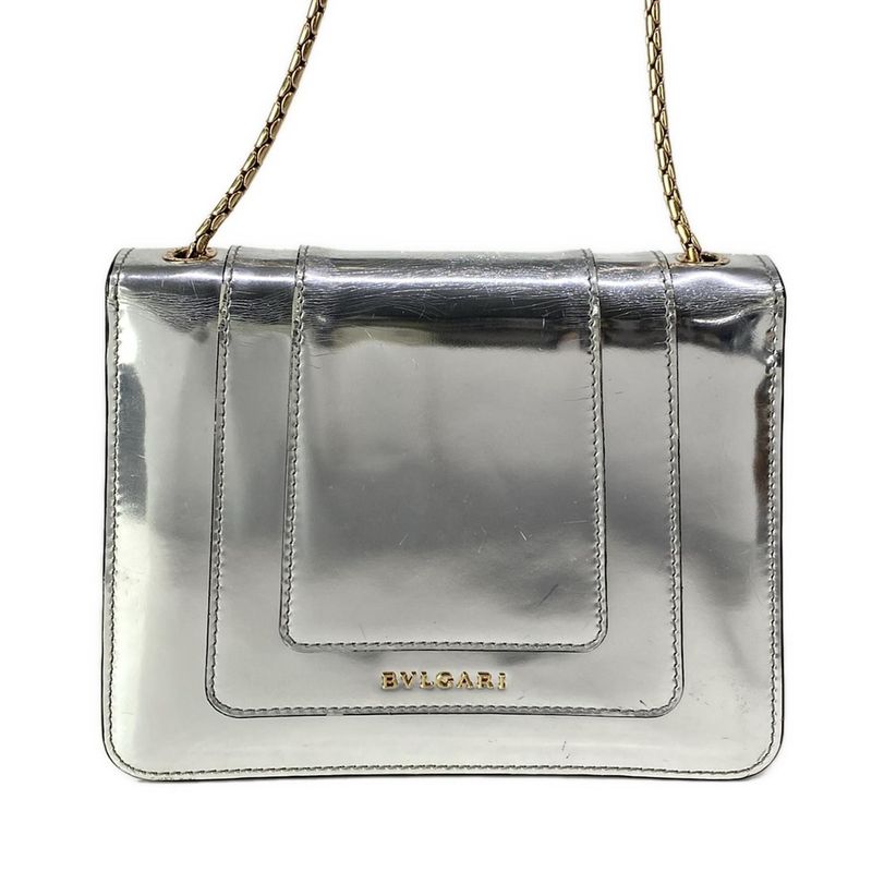 Bvlgari Shoulder Bag Serpenti Forever Silver Chain Leather