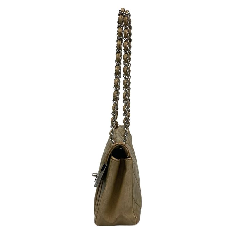 Chanel Shoulder Bag Quilted Brown Silver Lambskin