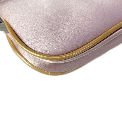 Dior Handbag Saddle Pouch Pink Beige 2-Way Chain Handle Leather