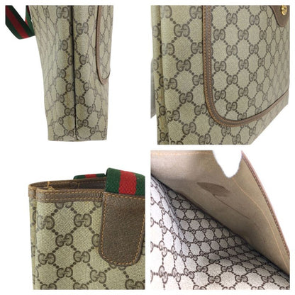 Gucci Vintage Sherry Line Beige Brown GG Supreme Canvas Leather Tote