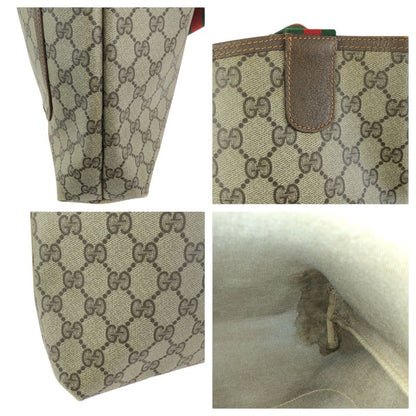 Gucci Vintage Sherry Line Beige Brown GG Supreme Canvas Leather Tote