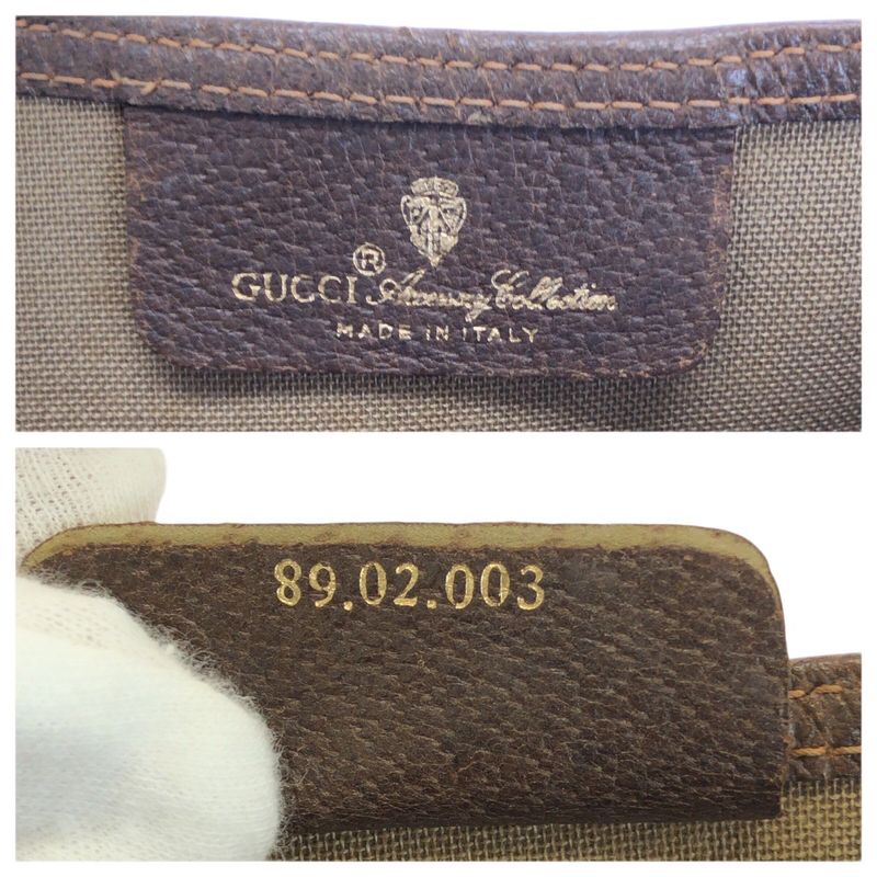 Gucci Vintage Sherry Line Beige Brown GG Supreme Canvas Leather Tote