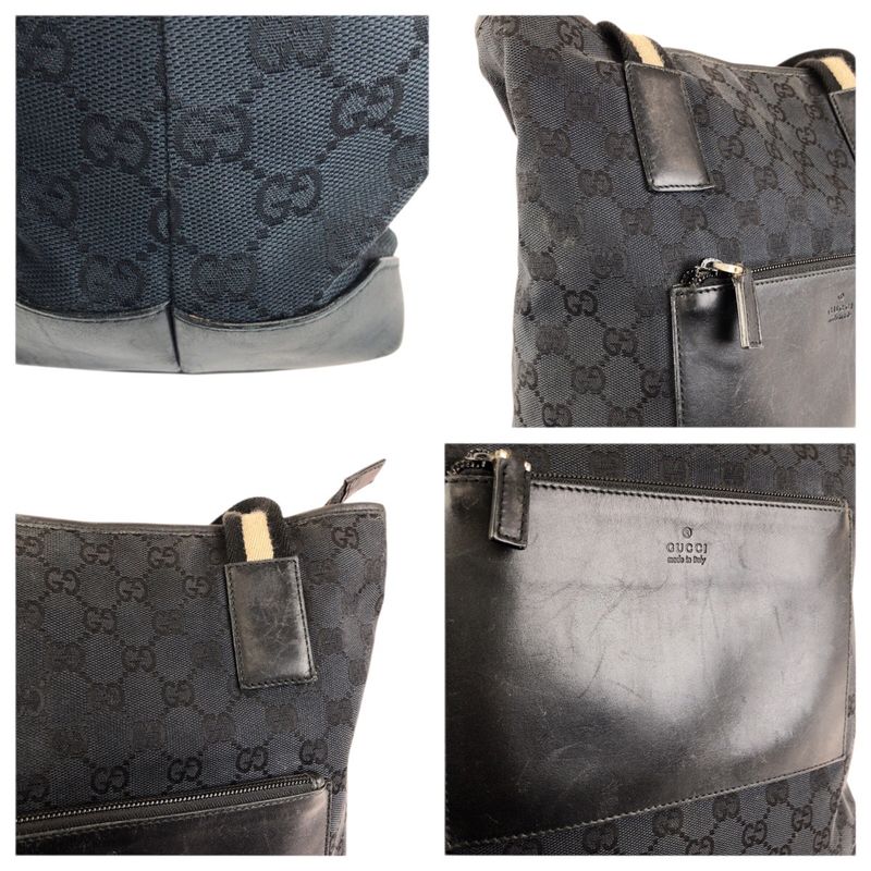 Gucci Black Silver GG Canvas Leather 019 Tote Shoulder Bag