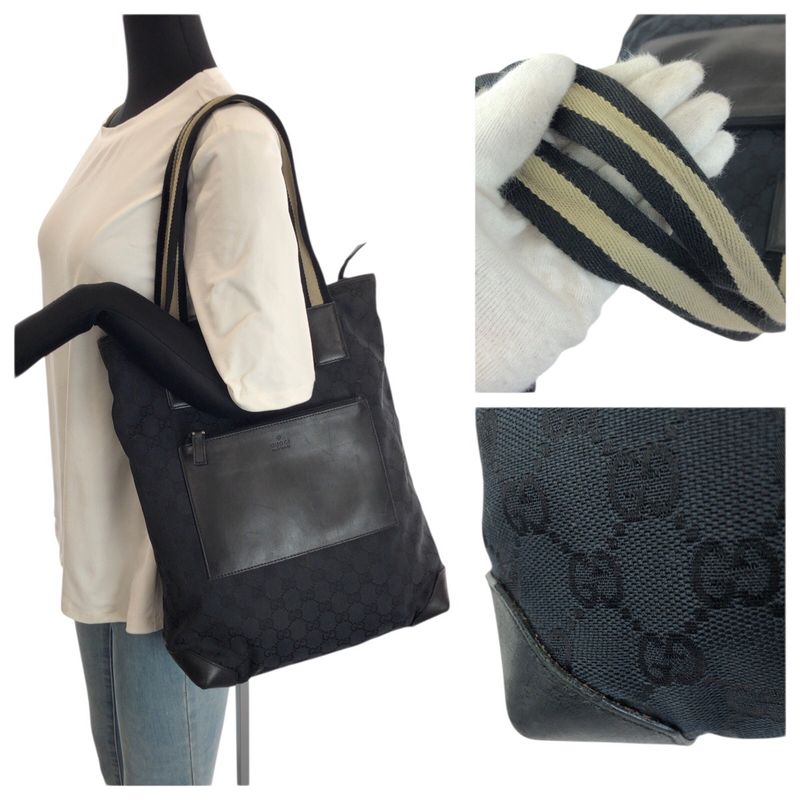 Gucci Black Silver GG Canvas Leather 019 Tote Shoulder Bag