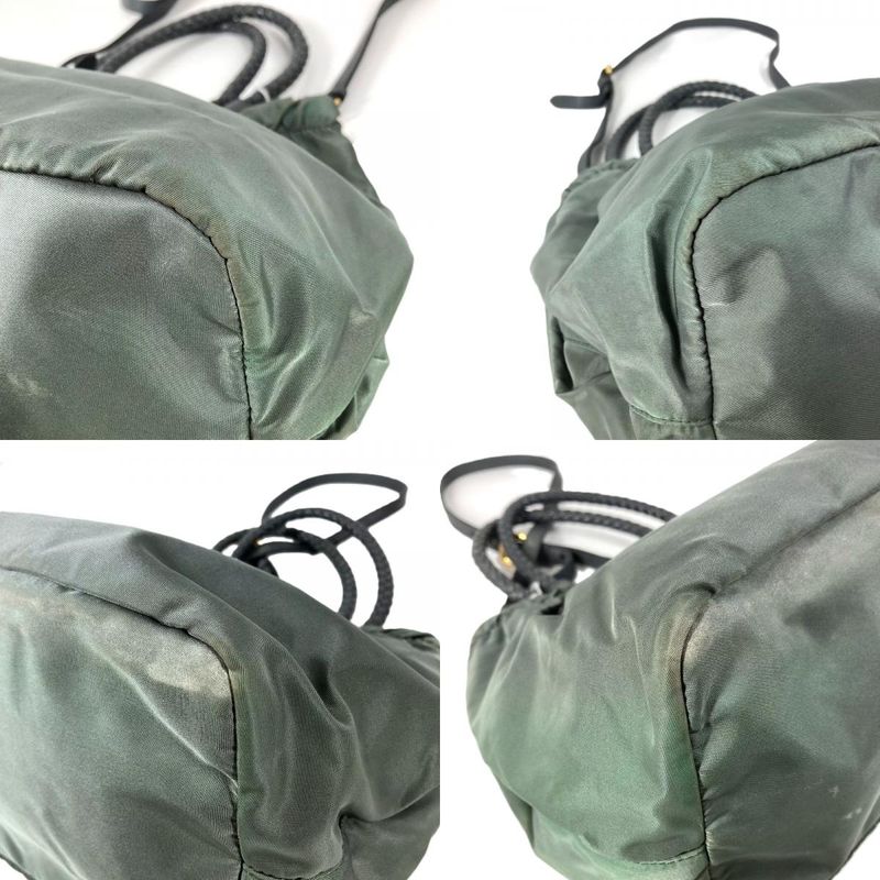 Prada Shoulder Bag Triangle Logo Leather Nylon Gray