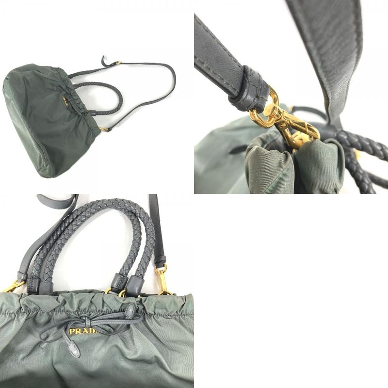 Prada Shoulder Bag Triangle Logo Leather Nylon Gray