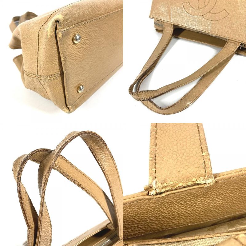 Chanel Shoulder Bag CC Logo Caviar Leather Beige