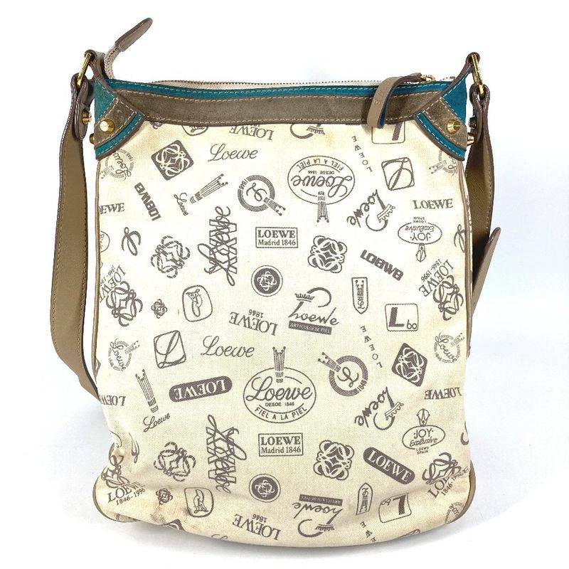 Loewe Shoulder Bag Anniversary Logo Leather Canvas Beige
