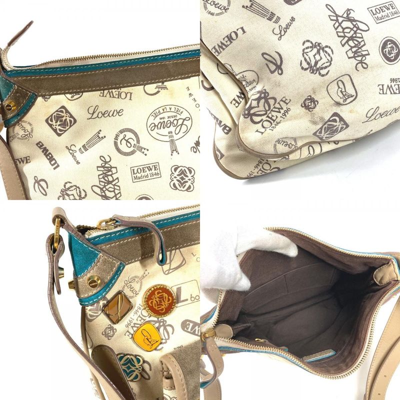 Loewe Shoulder Bag Anniversary Logo Leather Canvas Beige