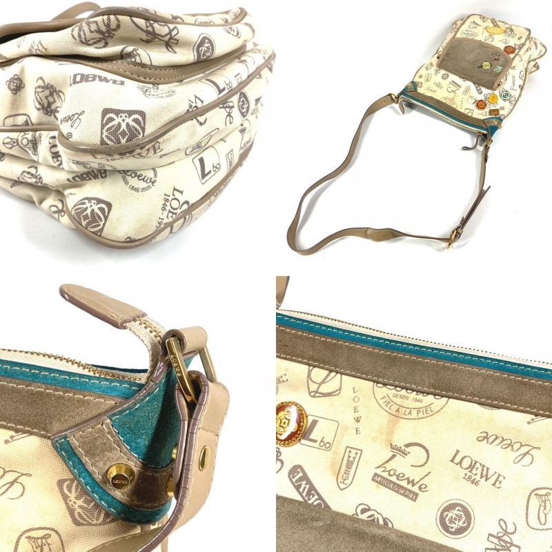 Loewe Shoulder Bag Anniversary Logo Leather Canvas Beige