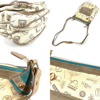 Loewe Shoulder Bag Anniversary Logo Leather Canvas Beige