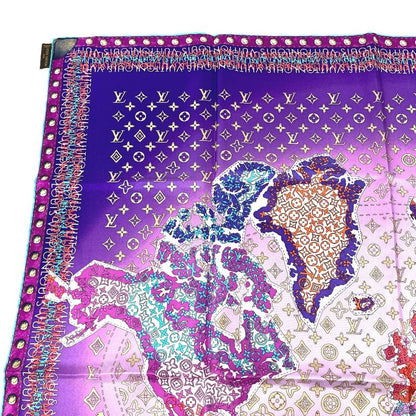 Louis Vuitton Scarf Monogram All Over Pattern Silk Purple