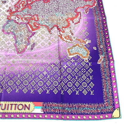 Louis Vuitton Scarf Monogram All Over Pattern Silk Purple