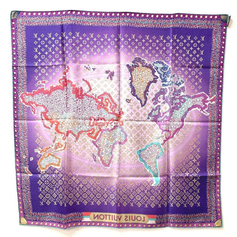 Louis Vuitton Scarf Monogram All Over Pattern Silk Purple