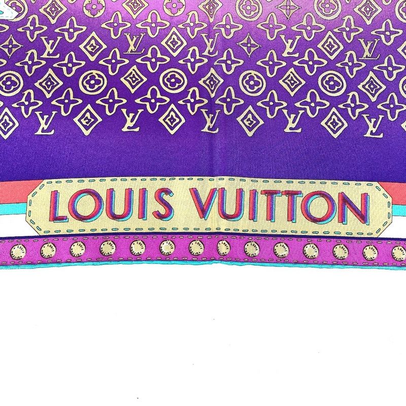 Louis Vuitton Scarf Monogram All Over Pattern Silk Purple