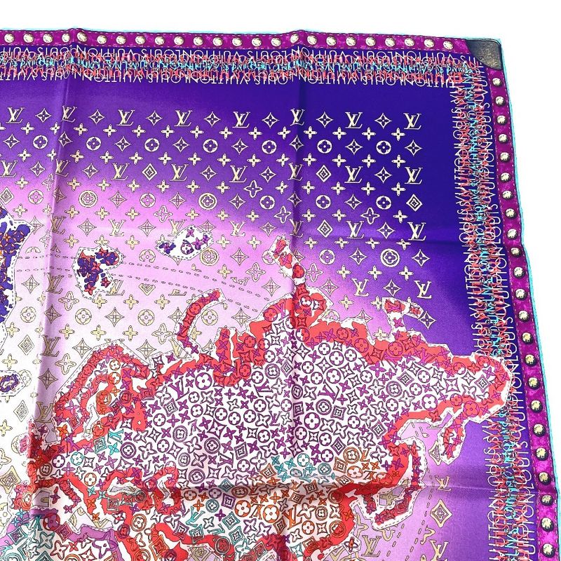 Louis Vuitton Scarf Monogram All Over Pattern Silk Purple