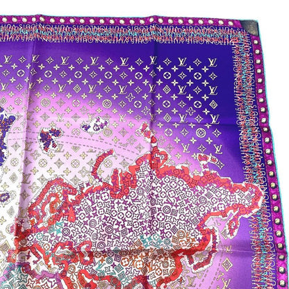 Louis Vuitton Scarf Monogram All Over Pattern Silk Purple