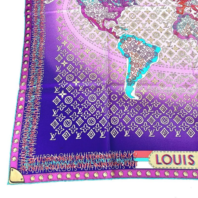 Louis Vuitton Scarf Monogram All Over Pattern Silk Purple