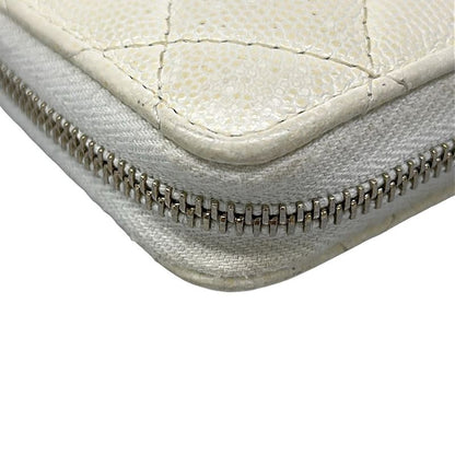 Chanel Coin Case Quilted White Gold Zip Around CC Logo