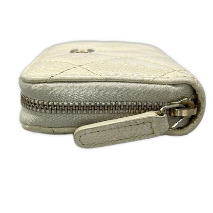 Chanel Coin Case Quilted White Gold Zip Around CC Logo