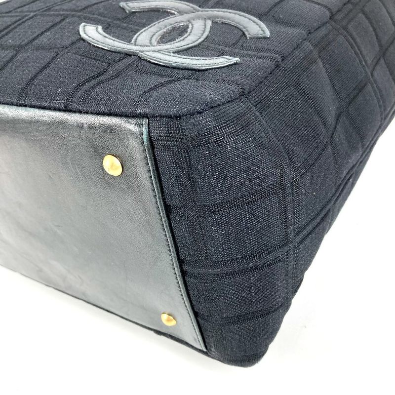Chanel Shoulder Bag CC Logo Choco Bar Cotton Black