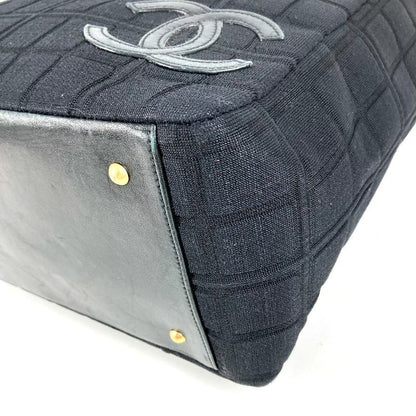 Chanel Shoulder Bag CC Logo Choco Bar Cotton Black