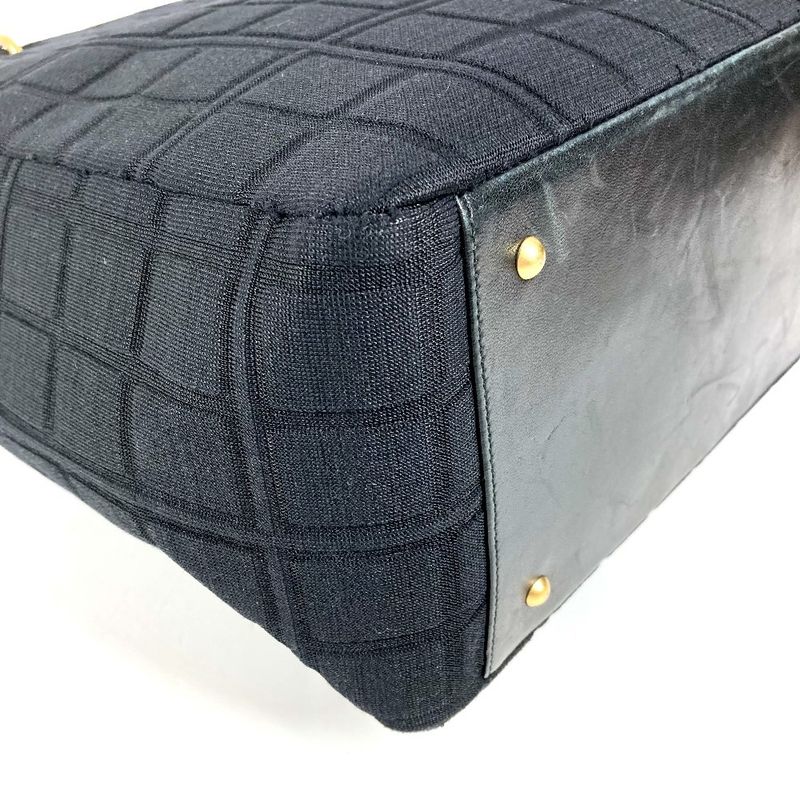 Chanel Shoulder Bag CC Logo Choco Bar Cotton Black