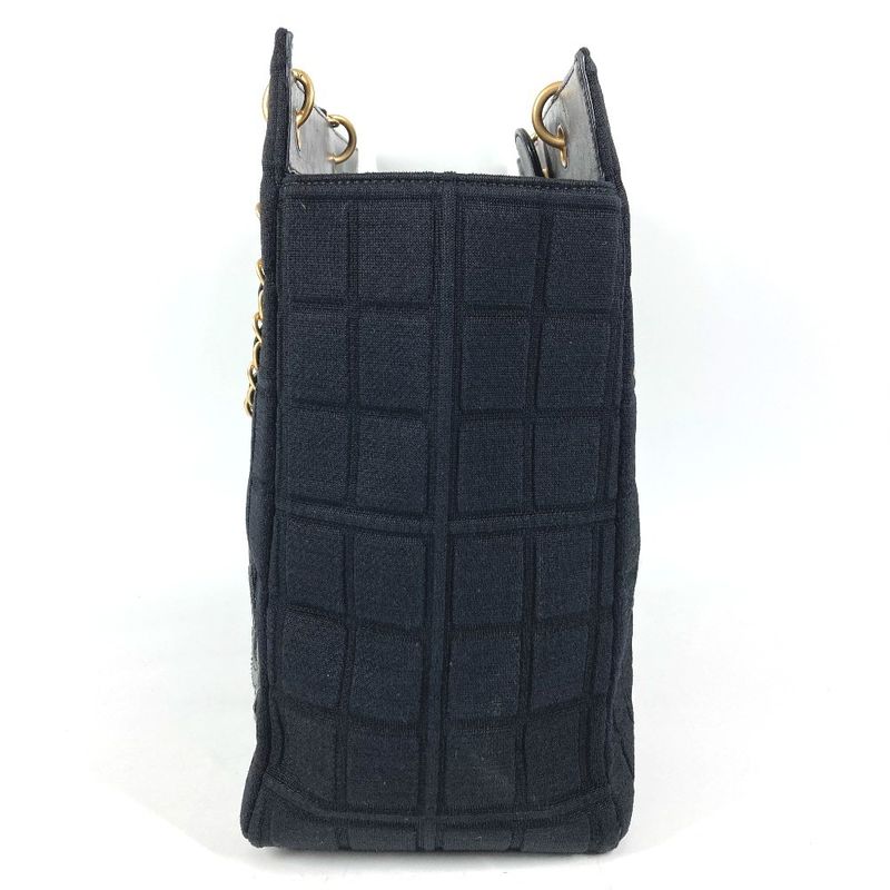 Chanel Shoulder Bag CC Logo Choco Bar Cotton Black