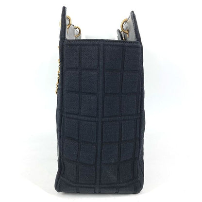 Chanel Shoulder Bag CC Logo Choco Bar Cotton Black