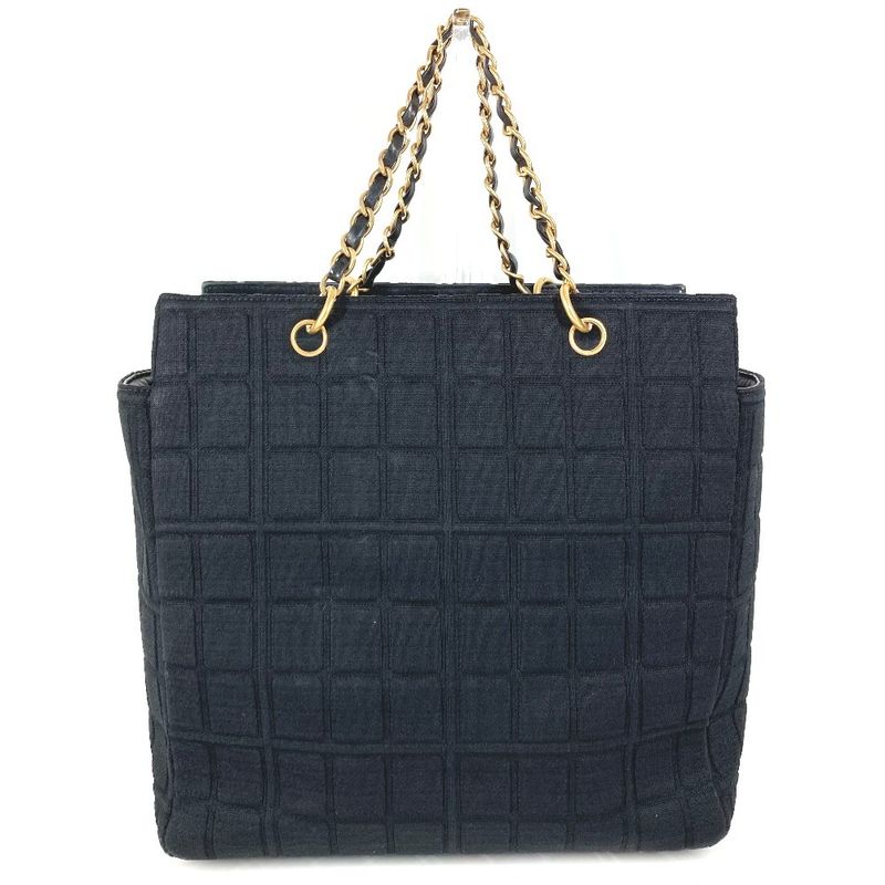 Chanel Shoulder Bag CC Logo Choco Bar Cotton Black