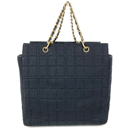 Chanel Shoulder Bag CC Logo Choco Bar Cotton Black