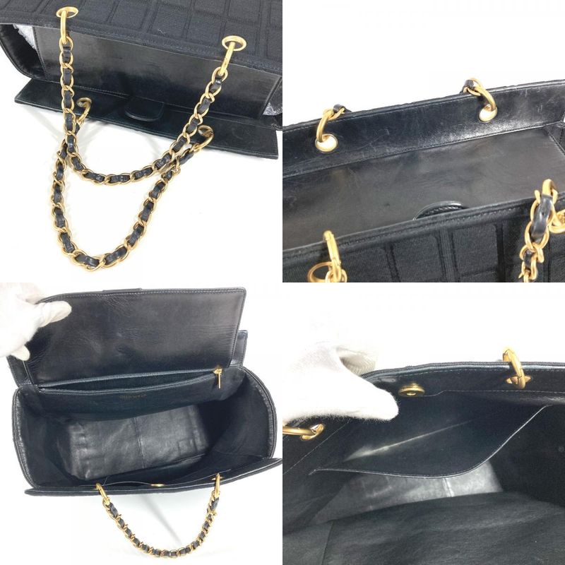 Chanel Shoulder Bag CC Logo Choco Bar Cotton Black