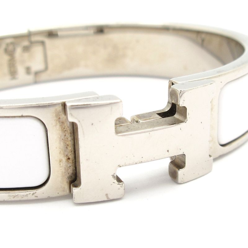Hermes Bangle Click Silver White Bracelet