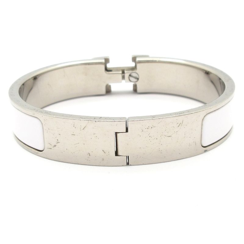 Hermes Bangle Click Silver White Bracelet