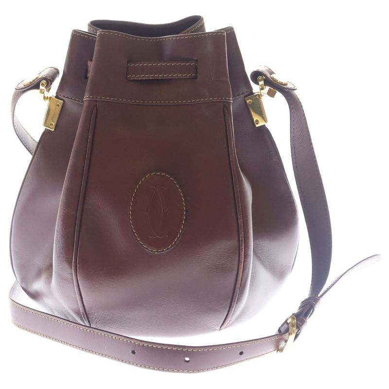 Cartier Must Have Line Leather Drawstring Shoulder Bag Burgundy