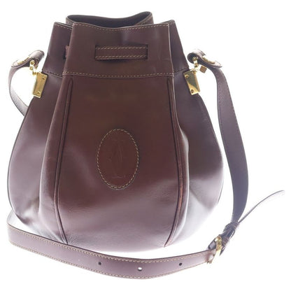 Cartier Must Have Line Leather Drawstring Shoulder Bag Burgundy