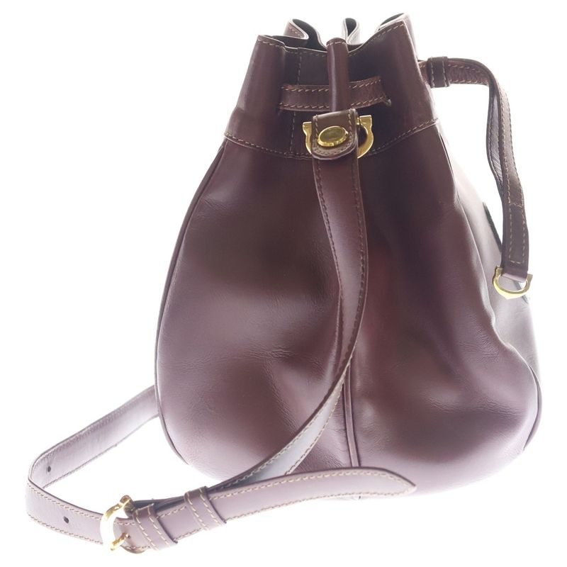Cartier Must Have Line Leather Drawstring Shoulder Bag Burgundy
