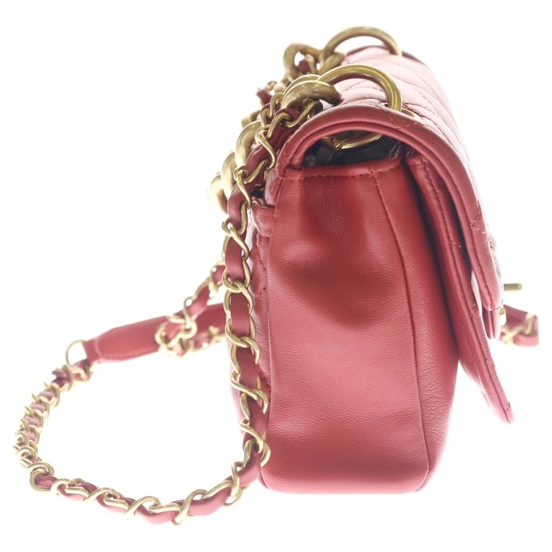 Chanel Mini Quilted 20 Chain Shoulder Bag 2-Way Red Lambskin Gold