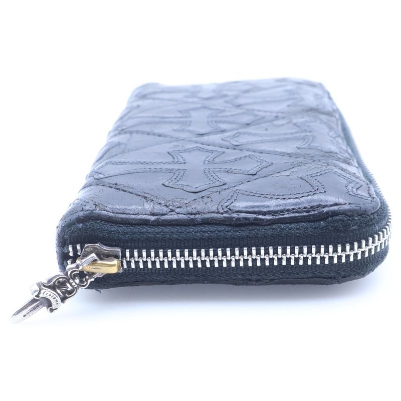 Chrome Hearts Rec Zip Quilted Wallet Cemetery Cross Leather Black
