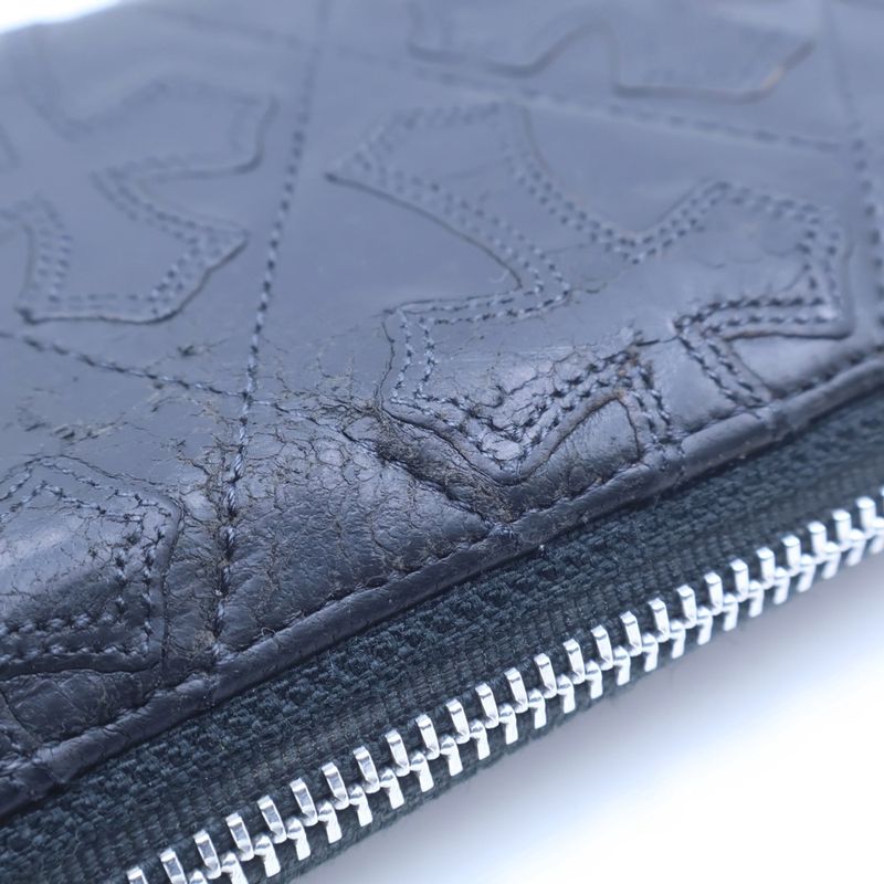 Chrome Hearts Rec Zip Quilted Wallet Cemetery Cross Leather Black