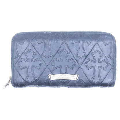 Chrome Hearts Rec Zip Quilted Wallet Cemetery Cross Leather Black