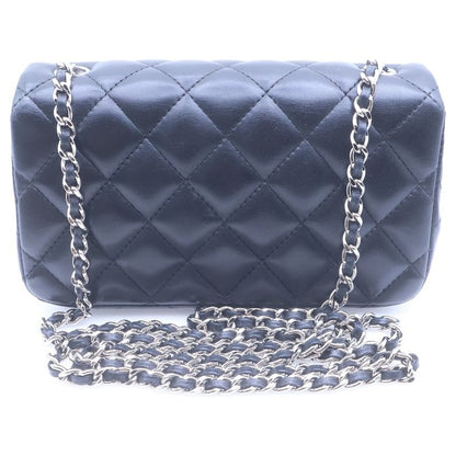 Chanel Mini Quilted Single Chain Shoulder Bag Black Lambskin Silver