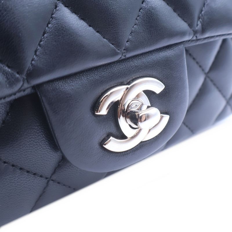 Chanel Mini Quilted Single Chain Shoulder Bag Black Lambskin Silver
