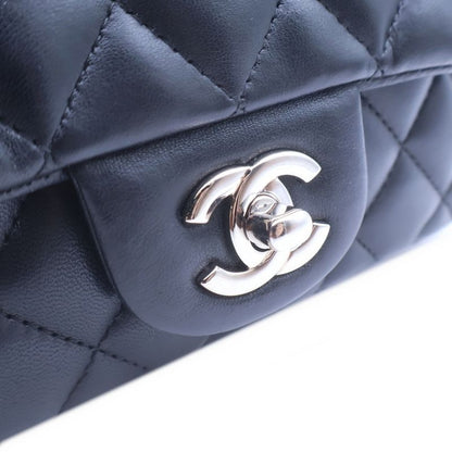 Chanel Mini Quilted Single Chain Shoulder Bag Black Lambskin Silver