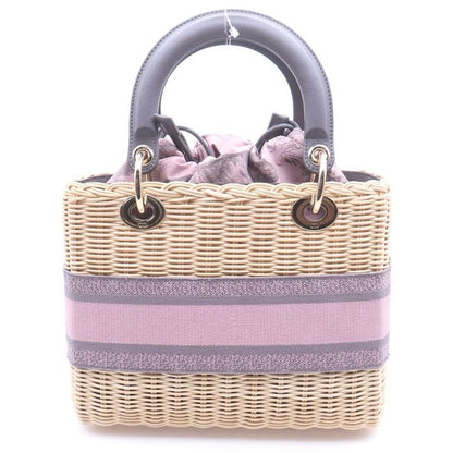 Dior Lady Wicker 2-Way Shoulder Bag Beige Pink Raffia