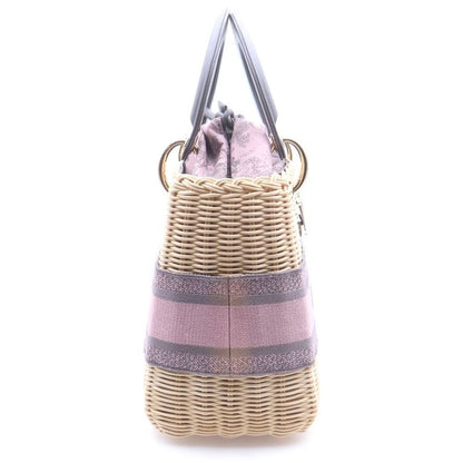 Dior Lady Wicker 2-Way Shoulder Bag Beige Pink Raffia