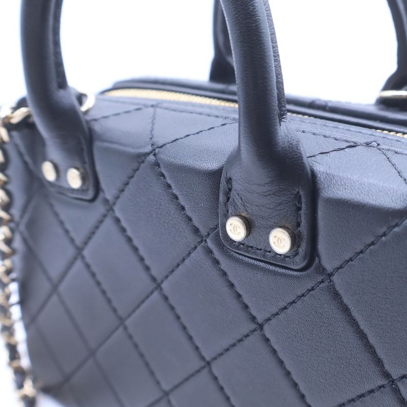 Chanel Quilted Chain Shoulder Bag Vanity Small Black Lambskin Gold