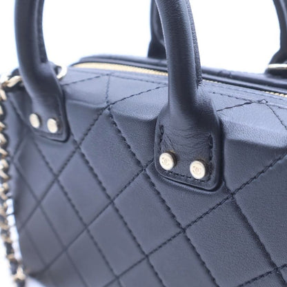 Chanel Quilted Chain Shoulder Bag Vanity Small Black Lambskin Gold