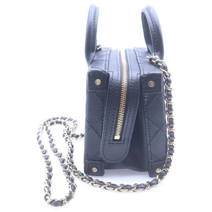 Chanel Quilted Chain Shoulder Bag Vanity Small Black Lambskin Gold